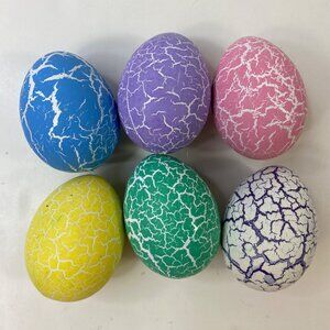 Handmade Colorful Crackled Decorative Eggs Set 6 Blue Pink Green Yellow Purple